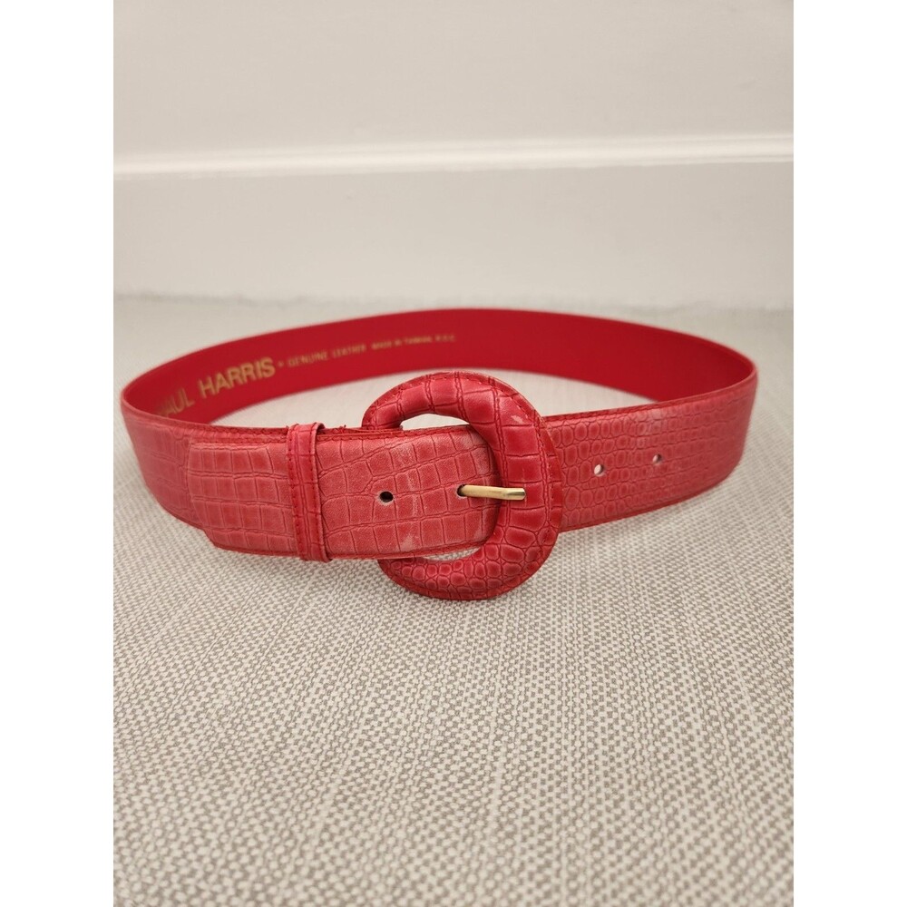Paul Harris Vintage M Red Leather Belt Croc Printed Embossed Women